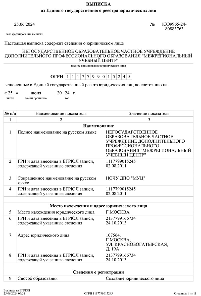 Выписка ЕГРЮЛ от 25.06.2024